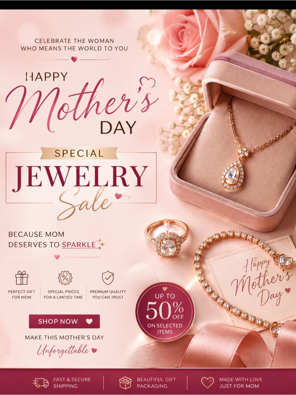 Rose Gold Teardrop Pendant Necklace and Matching Set - Women Jewelry